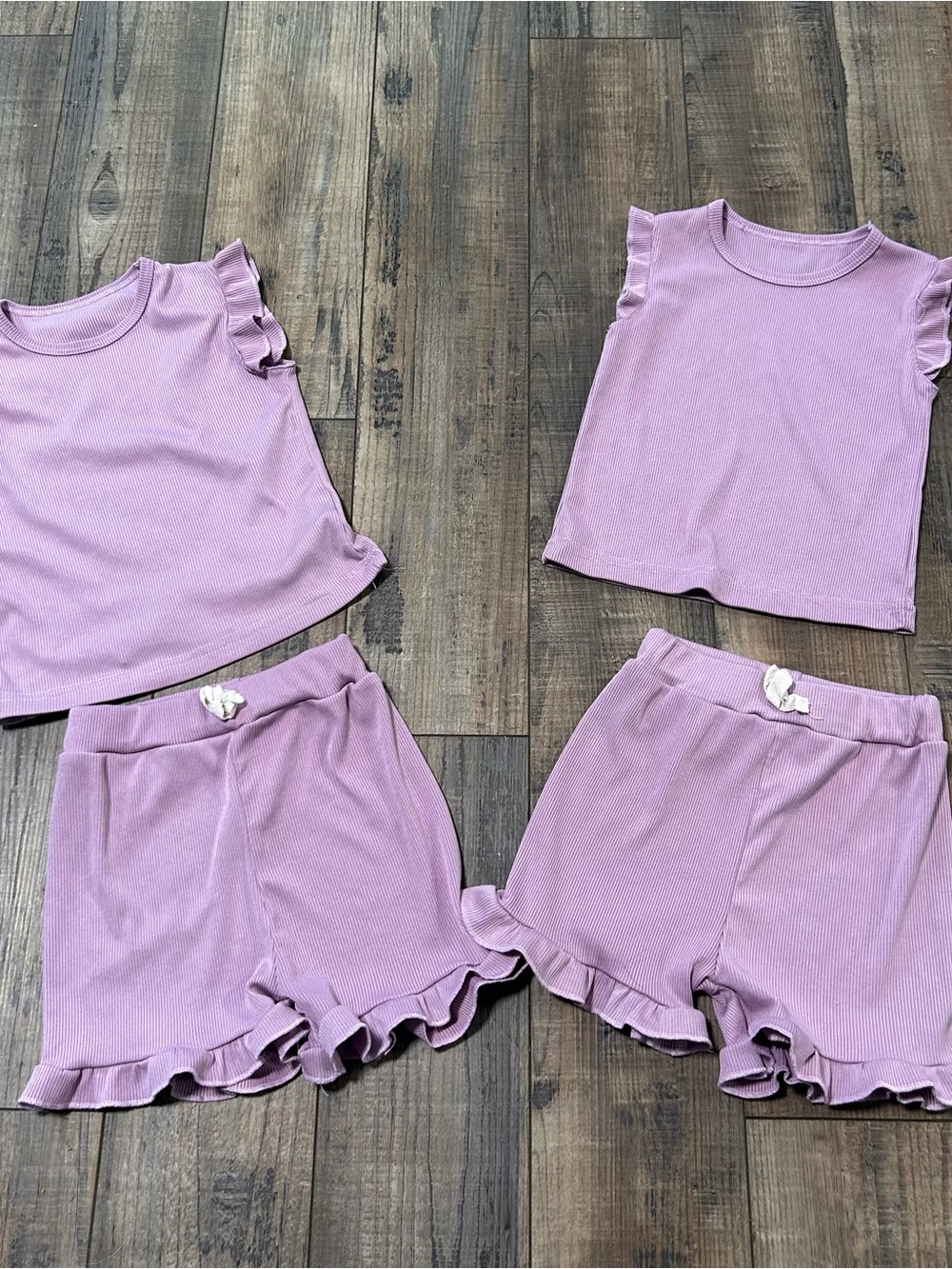 Twin Girls Unbranded Matching Summer Set Shorts T Shirt Ribbed Purple 18-24 M